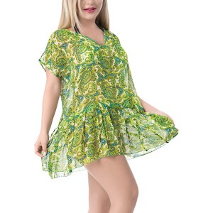 HAPPY BAY Women's Beachwear Swimsuit Coverups for Women Summer Swim Beach Dress Cover Ups for Swimwear Women Hawaiian Bathing Suit M-L Green,Abstract - 1 of 4