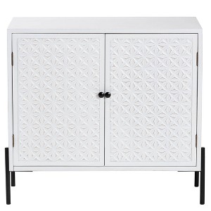 Baxton Studio Nefeli Wood and Metal 2 Door Storage Cabinet: Mid-Century Design, Fixed Shelves - 1 of 4