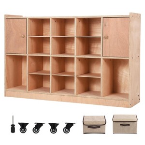 5-Section Classroom Coat Locker, 15 Cubbies with Anti-tip Anchors, Daycare Cubby with 4 Casters, 5 Hooks, 2 Boxes, for Home School Kindergarten - 1 of 4