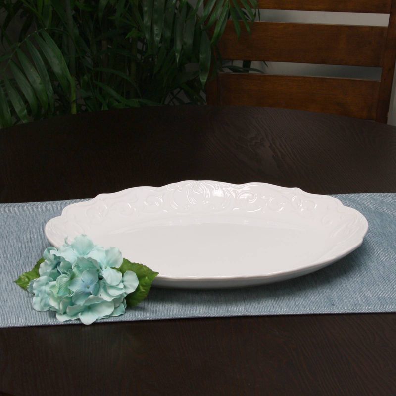 Gibson Home 18&#34; x 14&#34; Stoneware Royal Abbey Embossed Serving Platter, 3 of 4