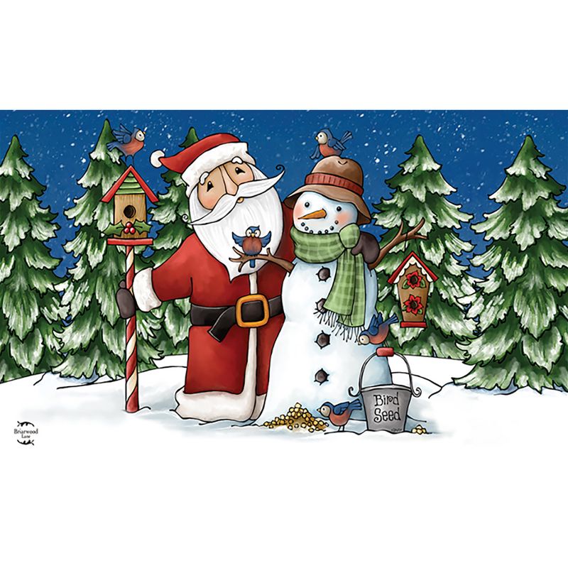 Santa And Snowman Christmas Doormat Primitive Birds 30" x 18" Briarwood Lane, 1 of 5