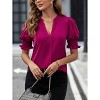 BLUEMING Womens T-Shirts Short Puff Sleeve Casual Blouses V Neck Smocked Cuff Tunic Tops Business Tops - 4 of 4