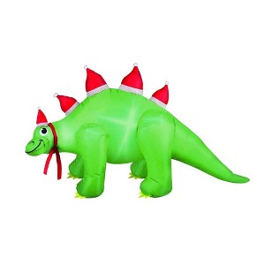 Occasions Air Flowz 5 Foot Pre Lit LED Inflatable Stegosaurus Dinosaur with Santa Hats Christmas Holiday Yard Decoration for Indoor and Outdoor Use - 1 of 3