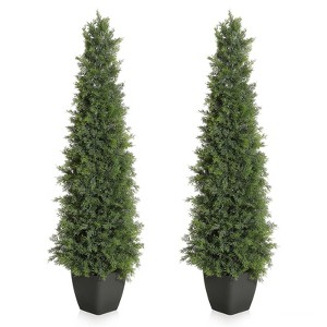 3FT Faux Cedar Tree, Outdoors UV Protection Faux Cedar Tree Pine Tree, Outdoor Front Porch Décor 2Pcs - 1 of 4