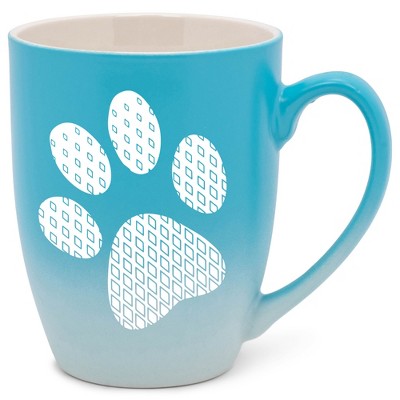 Elanze Designs Pawprint Diamond Gradient Two Toned Ombre Matte Teal and White 12 ounce Ceramic Stoneware Coffee Cup Mug