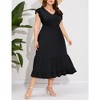 Whizmax Women's Plus Size Summer Casual Short Sleeve V-Neck Smocked Elastic Waist Tiered Midi Dress - 3 of 4