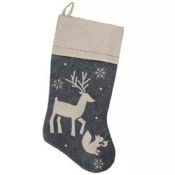 Northlight 20" Burlap Christmas Stocking with Gray Felt Animal Stencil Design and Burlap Cuff
