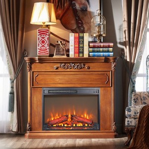 CLIHOME 23" Electric Fireplace Insert Heater with Log Set & Realistic Flame, Overheating Protection - 1 of 4