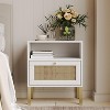 Angel Sar Natural Rattan Nightstands Set of 2, Accent End Table, Boho Bedside Table with 1 Hand Made Decorated Door for Living Room, Bedroom, White - 2 of 4