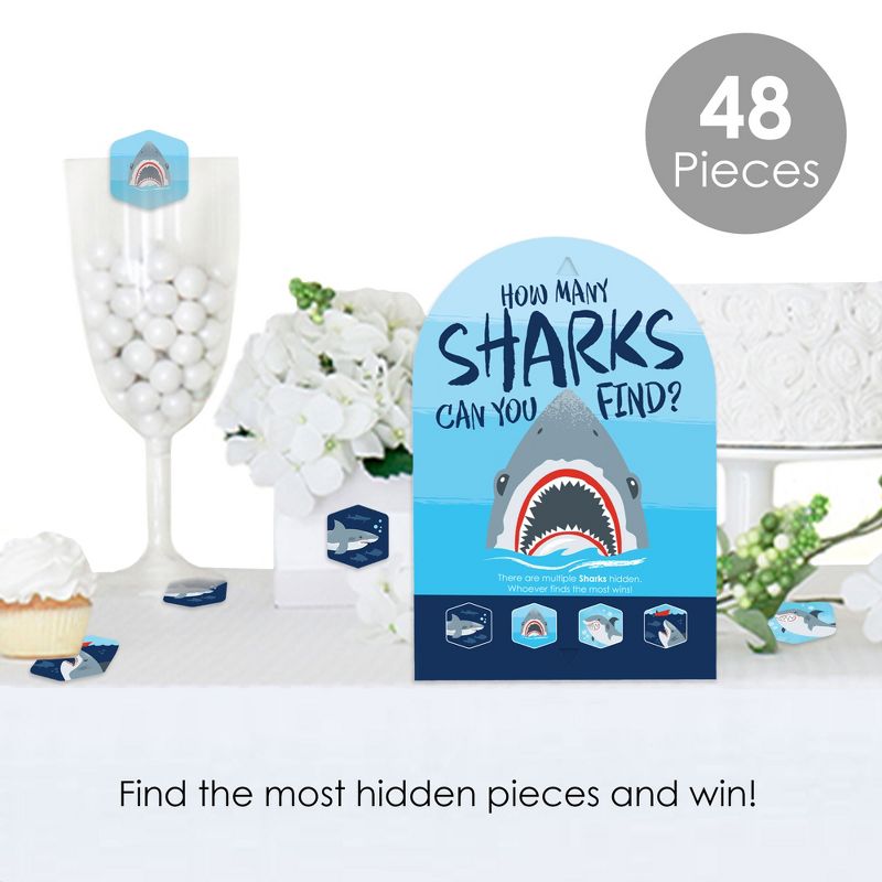 Big Dot of Happiness Shark Zone - Jawsome Shark Party or Birthday Party Scavenger Hunt - 1 Stand and 48 Game Pieces - Hide and Find Game, 2 of 9