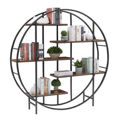GustoWave 11.8''D x 67''W x 67''H Round 5-Tier Metal Bookcase Storage Rack, Indoor Outdoor Multi-Functional Plant Display Stand, Brown