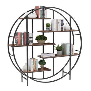 GustoWave 11.8''D x 67''W x 67''H Round 5-Tier Metal Bookcase Storage Rack, Indoor Outdoor Multi-Functional Plant Display Stand, Brown - 1 of 4