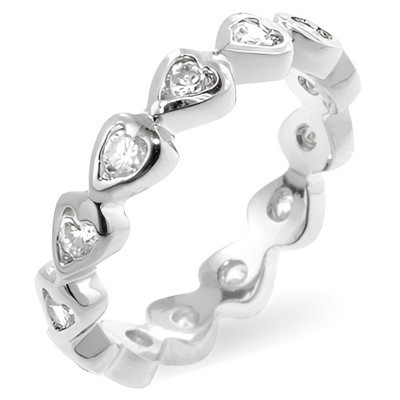 Slickblue Beautiful Heart Eternity Ring - .13 Ct Clear CZ, Rhodium Plated, Sizes 5-10