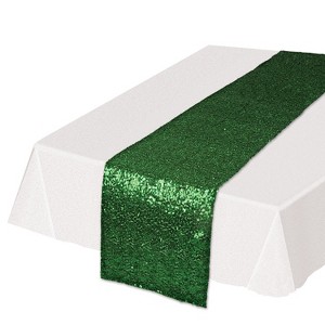 Beistle Sequined Table Runner, 11.25" x 6' 3", (1/Pkg) Green - 1 of 4