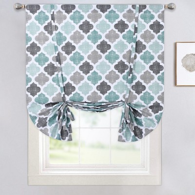 Quatrefoil Trellis Cotton Blend Tie Up Curtains for Kitchen Windows, Yellow/Grey