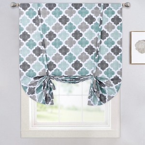 Quatrefoil Trellis Cotton Blend Tie Up Curtains for Kitchen Windows, Yellow/Grey - 1 of 4