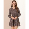 Allegra K Women's Floral Print Button Front Puff Sleeve Tie Waist Shirt Dress - 3 of 4