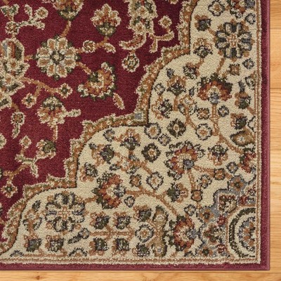 Red and Ivory Medallion Rectangular Synthetic Area Rug, 8' x 10'