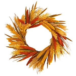 Nearly Natural 25-in Sorghum Harvest Artificial Wreath - 1 of 4