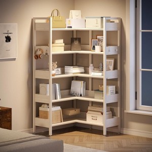 5 Tier Corner Bookshelf, Convertible Corner Book Shelf, Modern Industrial Bookcase, l Shaped Storage Display Shelf for Living Room - 1 of 4
