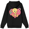 Looney Tunes Tweety Heart Happy Holidays Long Sleeve Black Adult Zip-Up Hoodie - 3 of 4
