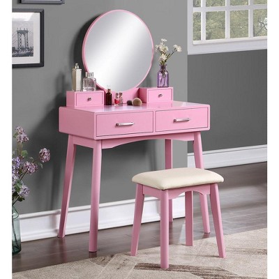 Contemporary 4-Drawer Wood Vanity and Stool Set