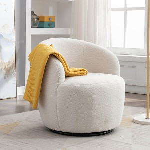 Angel Sar Teddy Fabric 360°Swivel Armrest Accent Chair with Upholstered, Barrel Small Accent Chair Filled with Memory Foam - 1 of 4