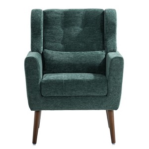 Vynxaria 19.69 Inch Freestanding Modern Accent Chairs, Blackish Green Cushioned Armrests, Pillow, Solid Wood Legs, Suited for Living Room & Bedroom - 1 of 4