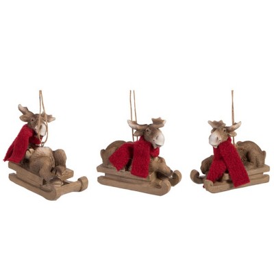 Transpac Resin Moose w/Scarf Ornament Set of 3 Christmas Home Decorations