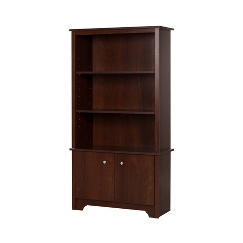 Vito 3 Shelf Bookcase With Doors Sumptuous Cherry South Shore