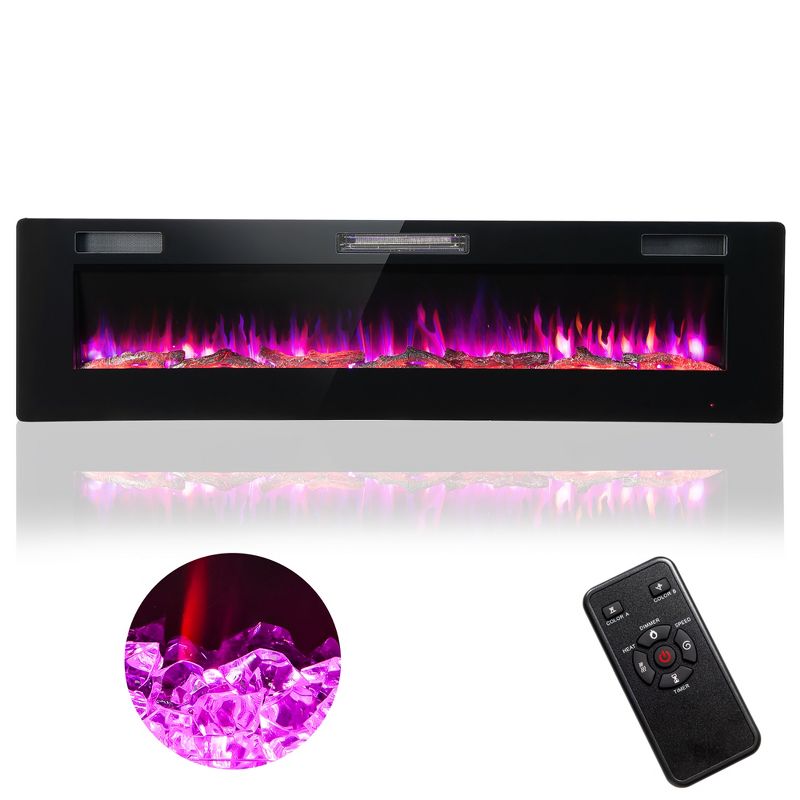 Costway 68'' Ultra-Thin Electric Fireplace Recessed Wall Mounted W/Crystal Log Decoration, 1 of 13