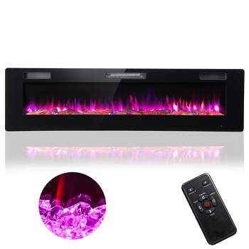 Costway 68'' Ultra-Thin Electric Fireplace Recessed Wall Mounted W/Crystal Log Decoration
