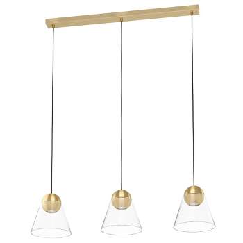 3-Light Cerasella Mini Pendant Brushed Brass Finish with Clear Glass Shade - EGLO