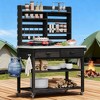 BAOURE 64.9"H Outdoor Potting Bench with Stainless Steel Top, Solid Wood Kitchen Island with Upper Hutch, Lockable Wheels - Black - 3 of 4