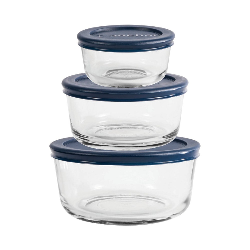 Anchor 3pc Round Container Food Storage Set with Blue Lids