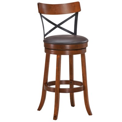 Set of 4 Walnut Swivel Bar Stools with Metal Backrest
