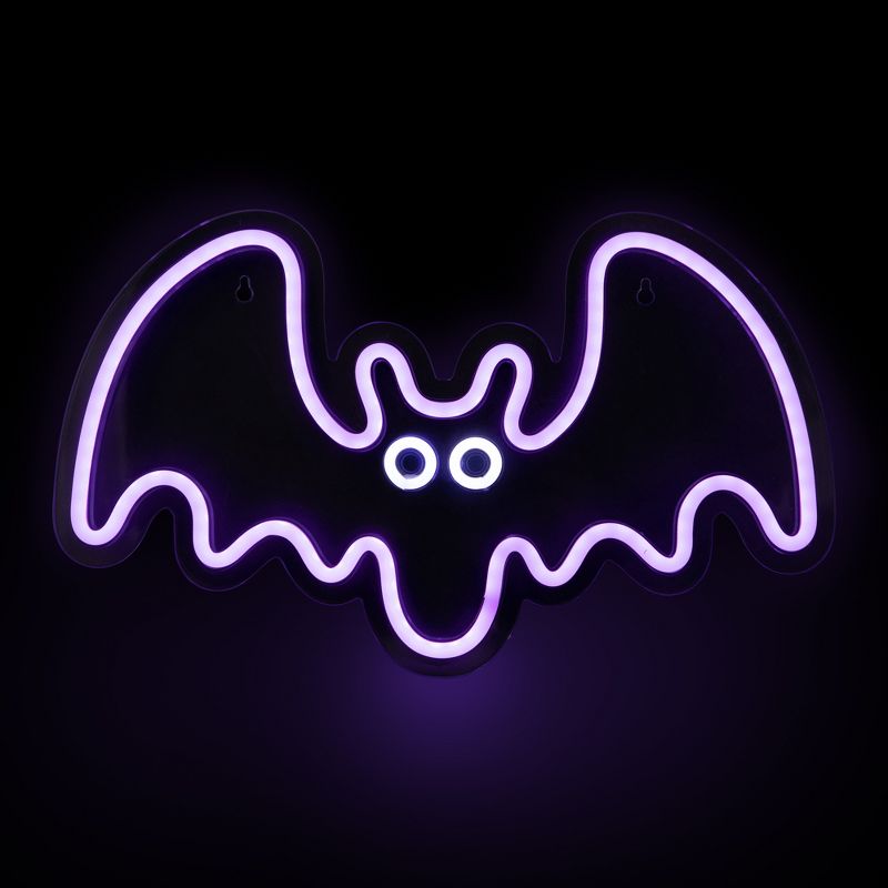 Northlight 15" Purple LED Lighted Neon Style Purple Bat Halloween Window Silhouette, 2 of 6