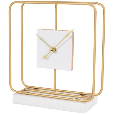 8"x7" Metal Geometric Open Frame Clock with White Clockface and Base Gold - Olivia & May: Analog Tabletop Timepiece