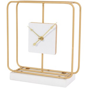 8"x7" Metal Geometric Open Frame Clock with White Clockface and Base Gold - Olivia & May: Analog Tabletop Timepiece - 1 of 4