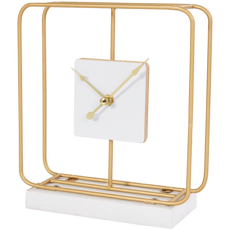 8&#34;x7&#34; Metal Geometric Open Frame Clock with White Clockface and Base Gold - Olivia &#38; May, 1 of 9