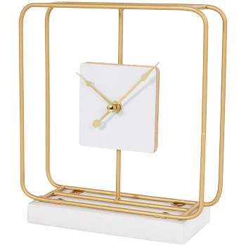 8"x7" Metal Geometric Open Frame Clock with White Clockface and Base Gold - Olivia & May