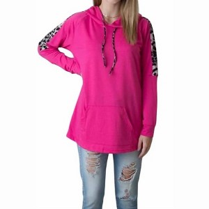 Women's Leopard Trimmed Hoodie - Shirley Stone - 1 of 1