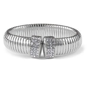 Ribbed Stretch Bangle Bracelet for Women Stainless Steel Cubic Zirconia Cuff Ginger Lyne Collection - 1 of 4