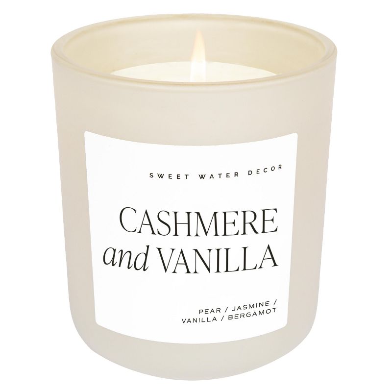 Sweet Water Decor Cashmere & Vanilla 15oz Tan Matte Jar Soy Candle, 1 of 4