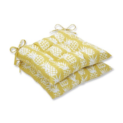 2pk Pineapple Wrought Iron Outdoor Seat Cushions Yellow - Pillow Perfect