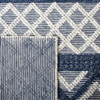 Handwoven Blue and Ivory Wool Runner Rug