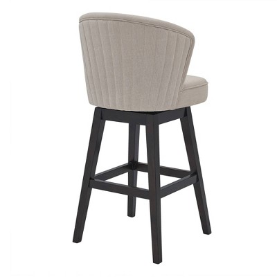 Contemporary Tan Fabric and Espresso Wood Swivel Barstool, 30"