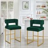 Lyngins Bar Stools Set of 2 with Open Backrest,Upholstered Kitchen Chairs with Built-in Footrest,Velvet Counter Stools for Kitchen Island,Pub - 2 of 4