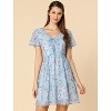 Allegra K Women's Floral Printed Flare Short Sleeve Lace-up V Neck A-Line Chiffon Dress - 3 of 4