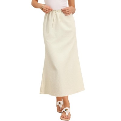 INSPIRE CHIC Women's Casual Fishtail Elastic Waist Drawstring Back Slit Flared A-Line Maxi Skirts